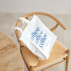 White tote with Coffee Coffee Coffee on print