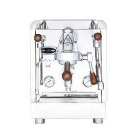 A silver Izzo Vivi PID espresso machine with a digital display, pressure gauges, and a group head attachment.