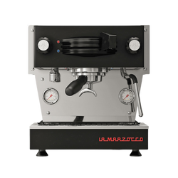 Black La Marzocco Linea Mini espresso machine front profile
